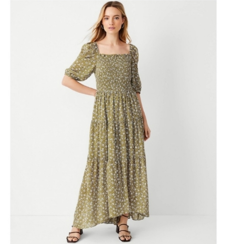 Ann Taylor Smocked Floral Maxi Dress